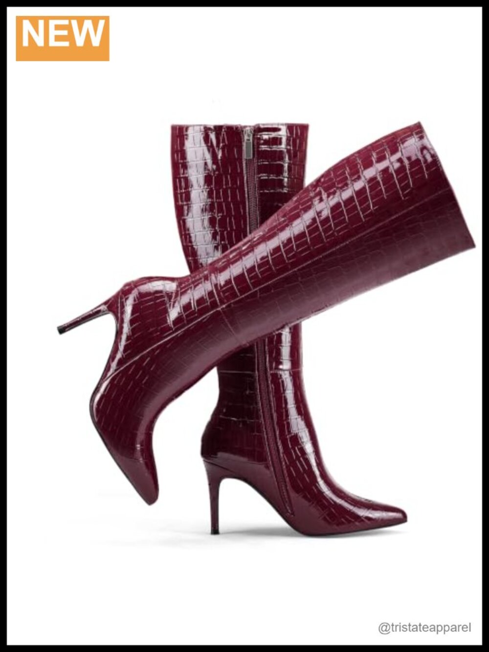 Faux Leather Pointed Toe Stiletto Heel Knee High Boots